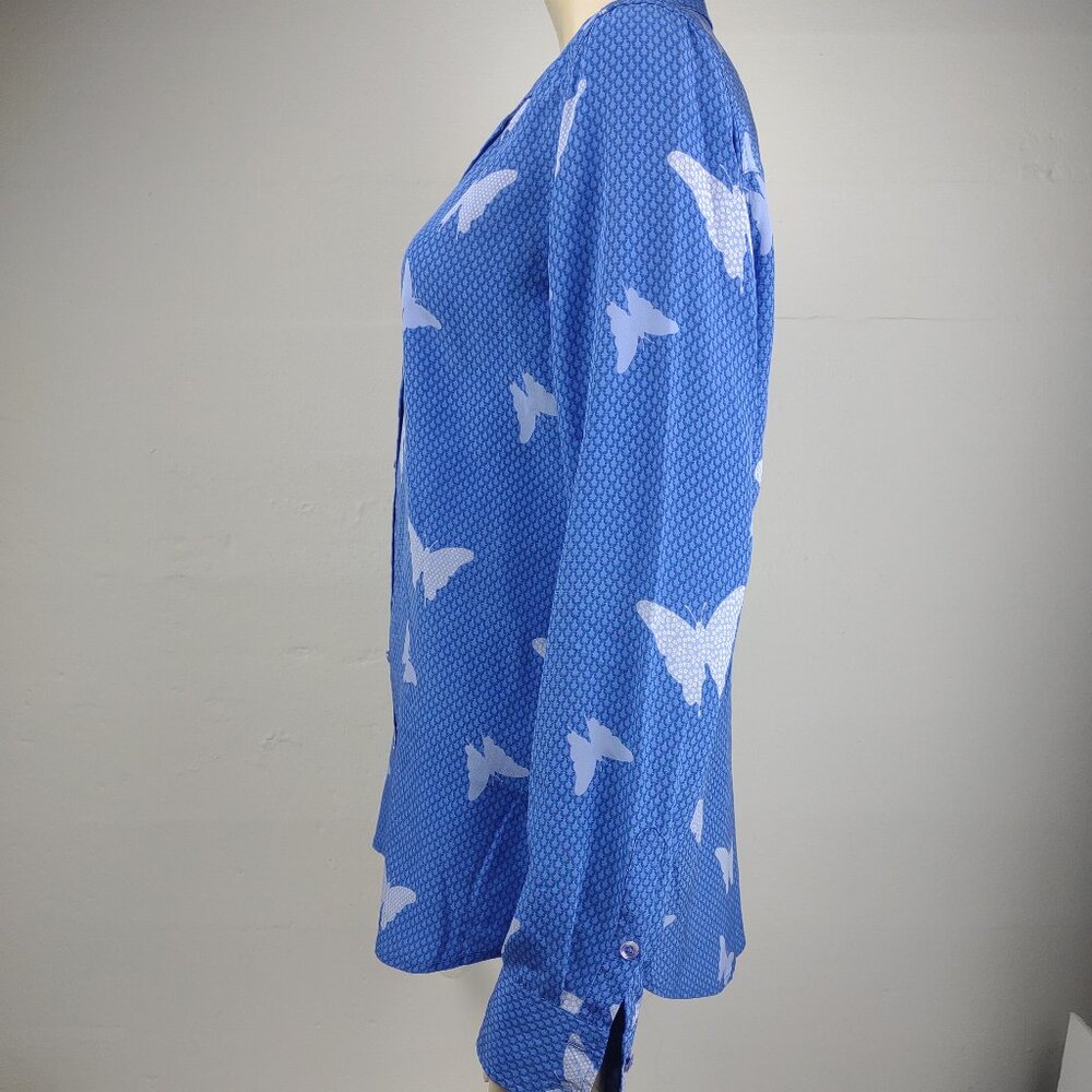 Equipment Femme blue butterfly long sleeve button up shirt blouse ladies Large - Picture 5 of 7